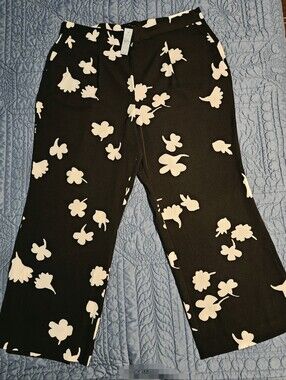 Ann Taylor Factory Floral Wide-Leg Pants Black Ivory 16 Petite NWT